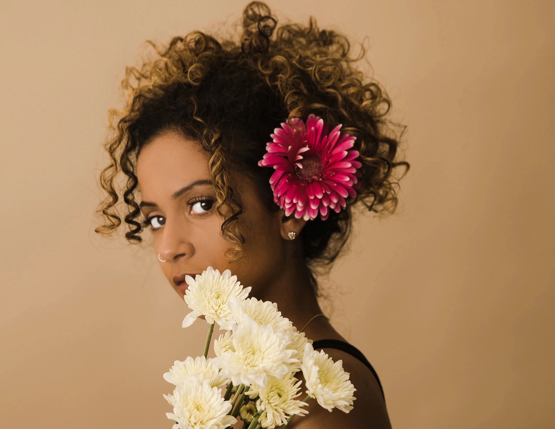 Curly updo styled hair