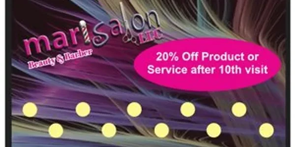 Marisalon loyalty punch card — 20% off after 10th visit